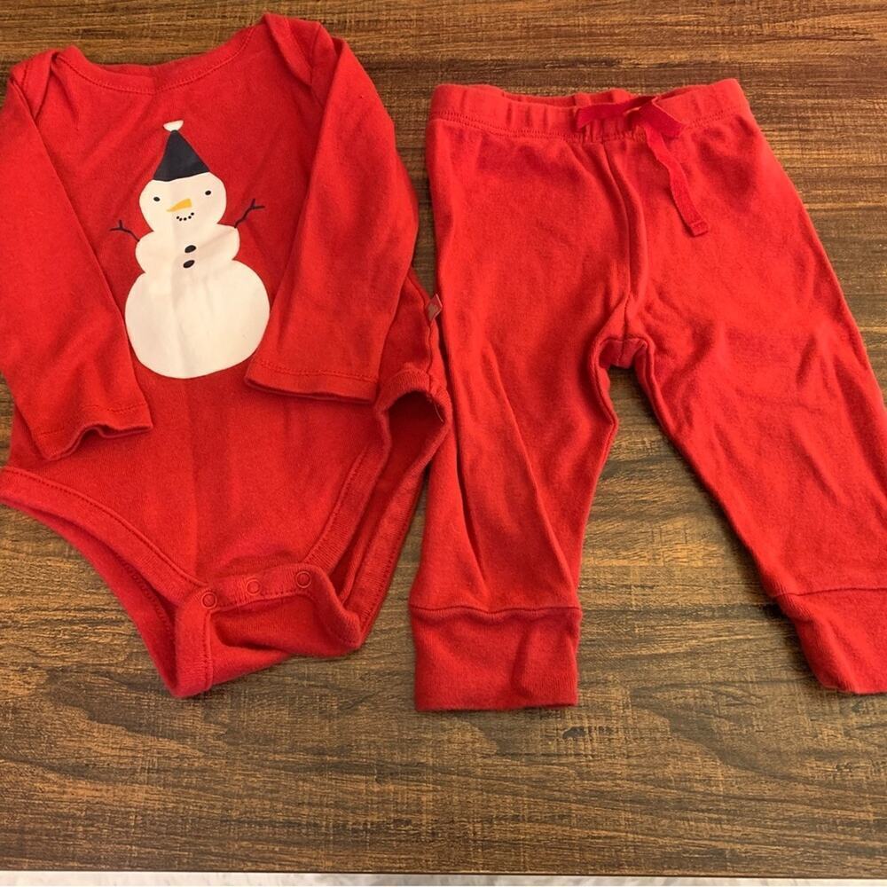 GAP Unisex Kids Two-Piece Snowman Matching Onesie and Pant Set/Size: 6-12 Months